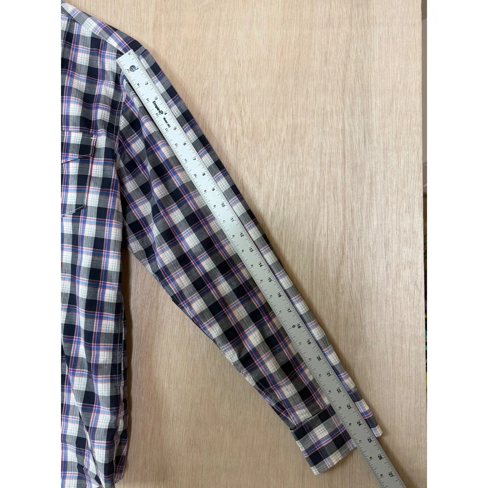 Banana Republic Slim Fit Blue Purple Plaid Button Down Shirt Small Mens Long Slv